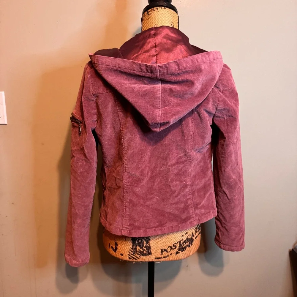 Dollhouse Womens Mauve Purple Corduroy Hooded Moto Blazer Jacket Size M Y2K - Picture 2 of 8